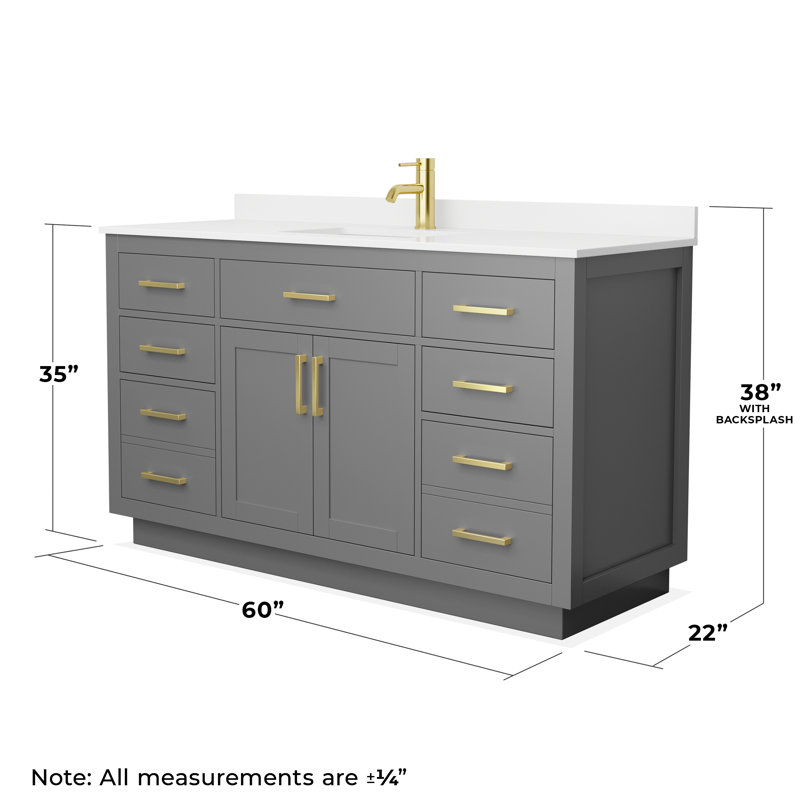 Beckett TK 60'' Bathroom Vanity with Quartz Top, Brushed Gold, Single, Gray