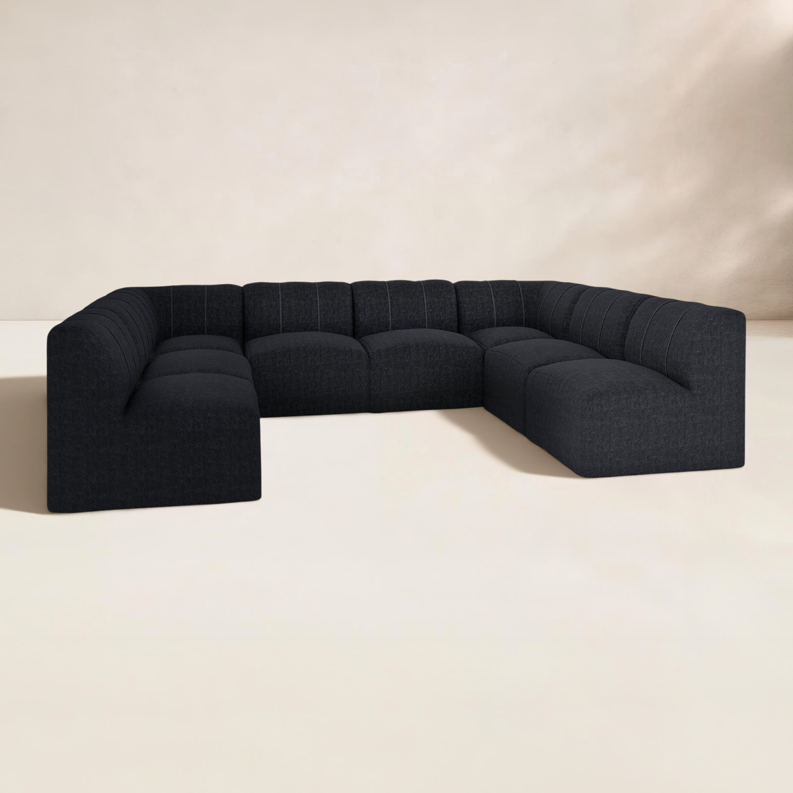 Praia 124" Sunbrella Outdoor U Sectional, Canvas Black Sunbrella® Canvas