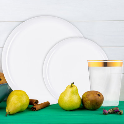 Ensemble de 60 couverts jetables en plastique blanc plat et rond