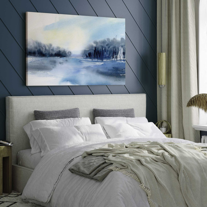 Imprimé brume d'hiver sur le lac, H 12 po x l 18 po x P 1,25 po, Toile tendue