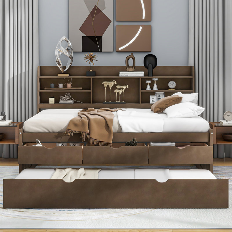 Storage Bed With Trundle, Full, Antique Brown