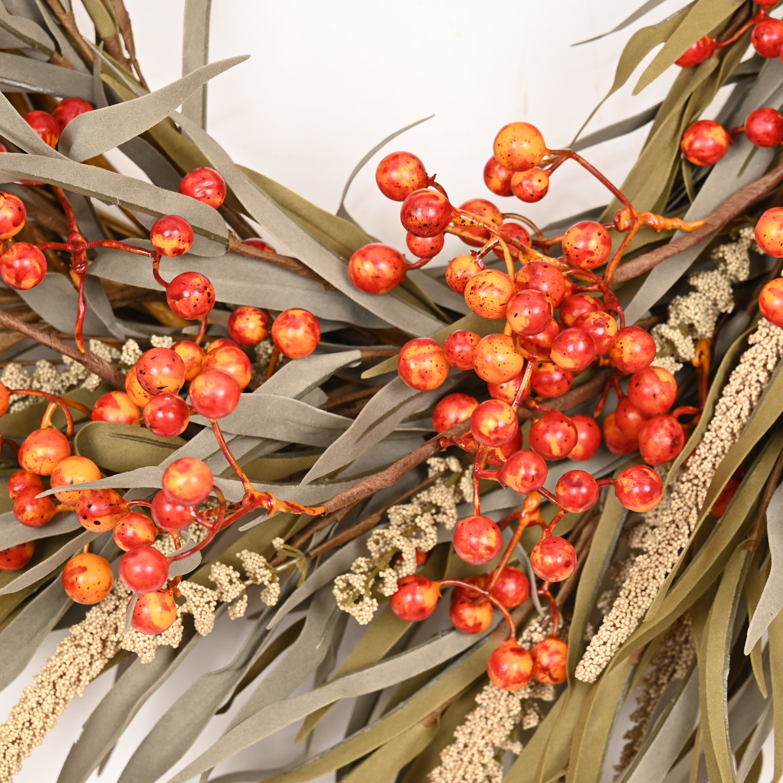 24" Grass, Berry Thanksgiving Wreath, Orange