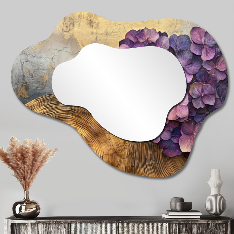 Lavender Hydrangea Flowers On Wooden Slide - Hydrangea Cloud Decorative Wall Mirror, Traditional Vanity Mirror, Printed on Metal