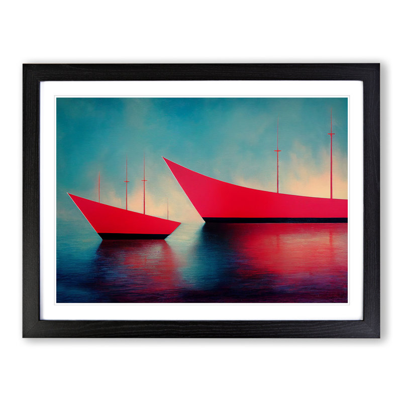 Two Modern Ships Abstract - Single Picture Frame Print, Black, 46cm H x 64cm W x 2cm D