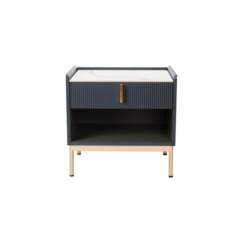 Modern Living Area End Table With White/Grey Stone Surface And Frame - Functional Stylish Option Luxury Decoration Design