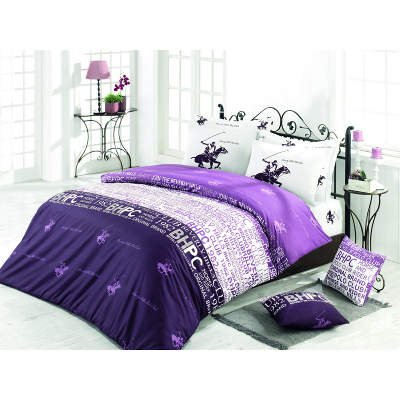 Ensemble de housse de couette 100% coton Montana Montana, Housse de couette double + 2 taies d'oreiller stan, Lilas