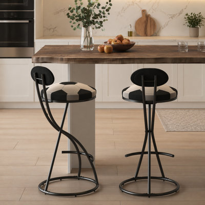 Upholstered S-shaped Barstools Set of 2 with Velvet Football Print, Comfortable and Stylish for Kitchen and Living Room