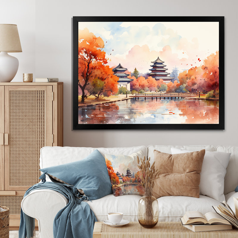 China China Autumn Serenity - Art mural de Chine, Cadre flottant noir, H 24 po x l 32 po x P 1 po