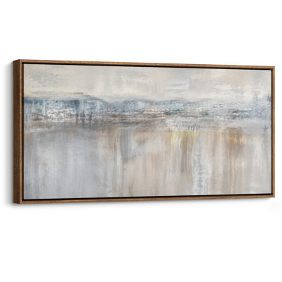 Extra Large Soft Blue Abstract Landscape Neutral Framed Canvas Print Wall Art