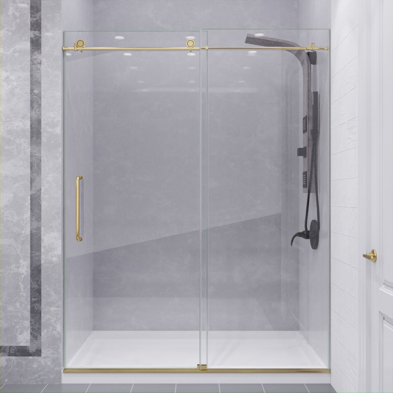 Madam Series 60 In. By 76 In. Frameless Sliding Shower Door In With Clear Tempered Glass And Tsunami Guard, Black