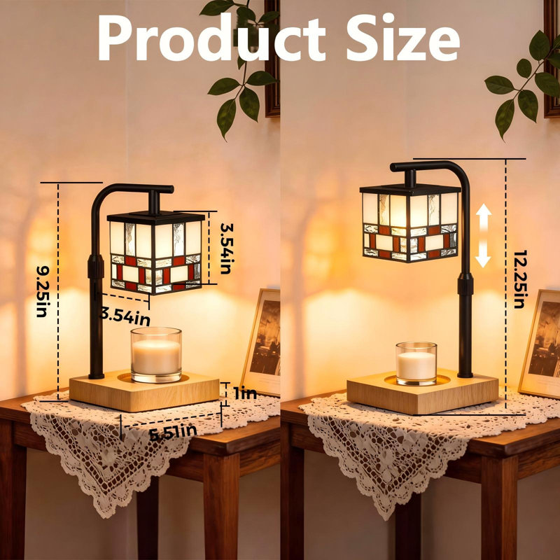 Electric Wax Warmer Lamp With Timer & Dimmer, Architecture Tiffany Style Candle Lamp With Wood Base, Height Adjustable Fragrance Melter For Large Jar Candles, (Art Nouveau Style)