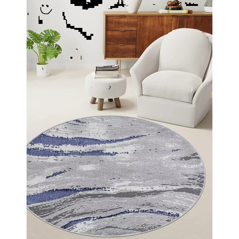 Abstract Flatweave Shag Area Rug, Round 120 cm