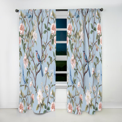 Amy Chinoiserie With Birds and Peonies XIII - Traditional Velvet Curtain - Room Darkening - 1 panel