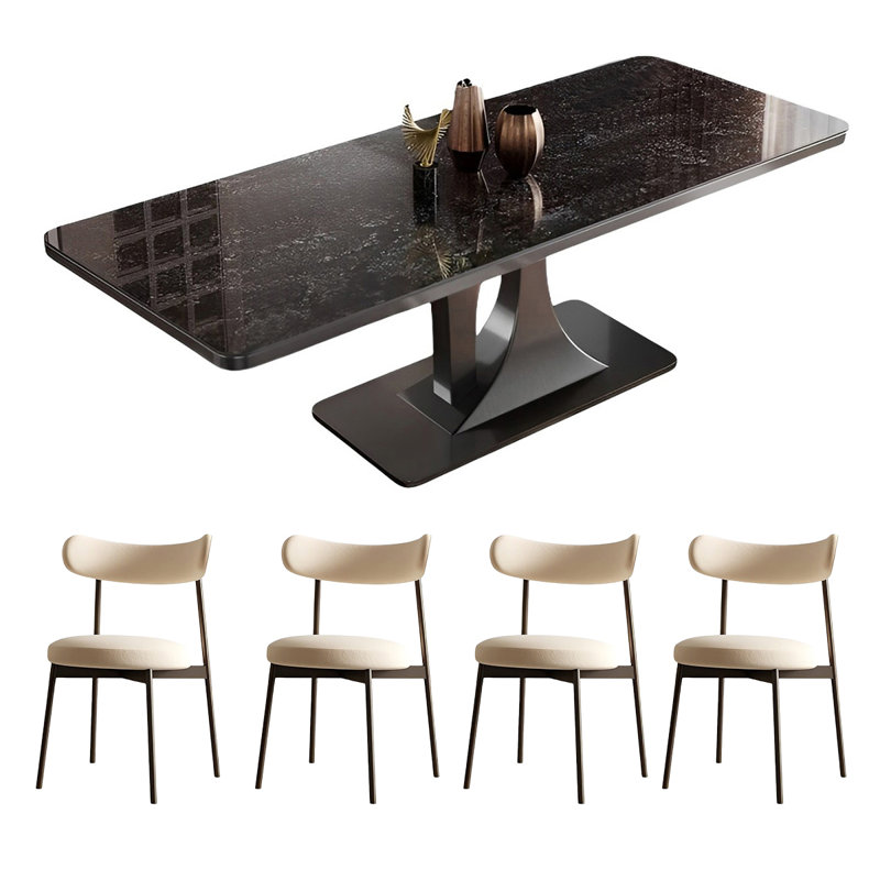 Rectangular rock plate dining table and chair set, 29.52"H x 78.74"L x 35.43"W
