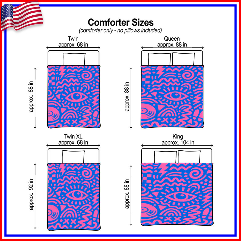 Pink Blue Abstract Shapes Comforter, Queen