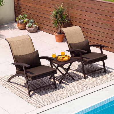 3-Piece Outdoor Patio Furniture Set, Folding Conversation Set with Coffee Table, Adirondack Chairs for Garden, Balcony, Backyard, Poolside, All-Weather Wicker Patio Chairs (Brown Cushion)