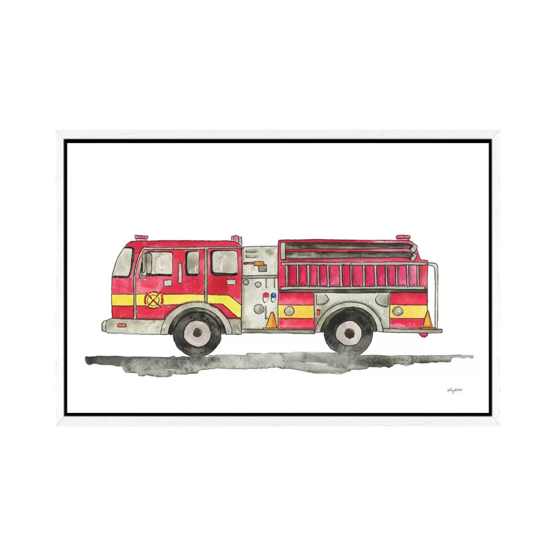 Fire Truck by Kelsey McNatt - Painting on Canvas, 66.04 cm H x 45.72 cm W, White Framed