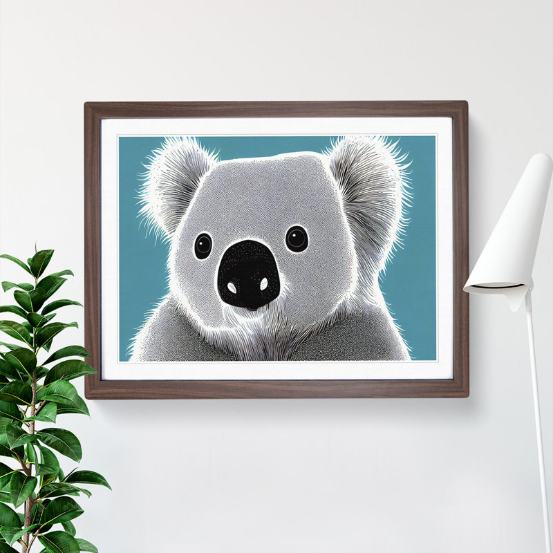 Cute Koala Bear - Framed Print, 46cm H x 64cm W x 2cm D, Walnut