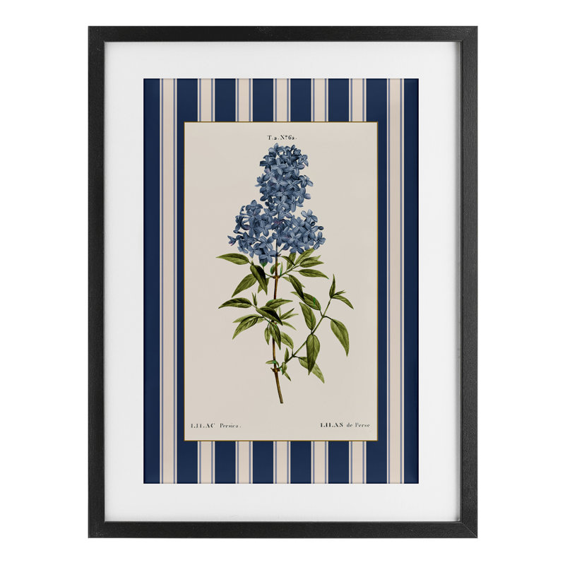 «Lilac Study Over Stripes», reproduction encadrée sous verre, conception de Corinne Haig, H 20 po x l 14 po
