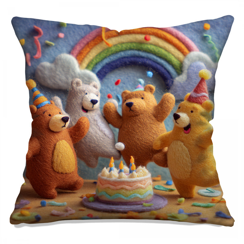 Coussins décoratifs Felt Bear Party Scene, 18 po x 18 po