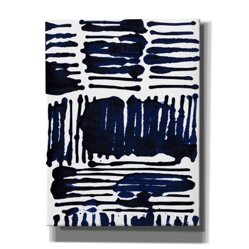 «Indigo Stripes I» par Jodi Fuchs - peinture sur toile tendue, H 16 po x l 12 po x P 0,75 po