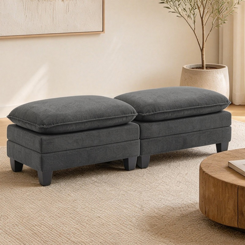 Repose-pieds modulaire rembourré de 35 po de largeur avec repose-pieds, Noir
