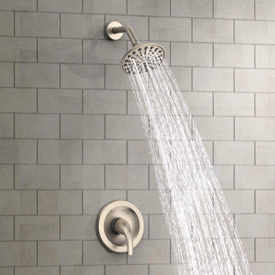Single Handle 6 - Functions Wall Mounted Shower Faucet With Included Rough In Valve, Adjustable Joint For 360 Direction, Spray Holes, Lever Temperature Adjustment, Brushed Nickel Plastic Finish