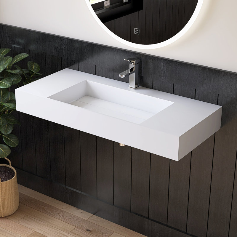 42'' Wall Mount Bathroom Sink Solid Surface Vessel Bathroom Sink
