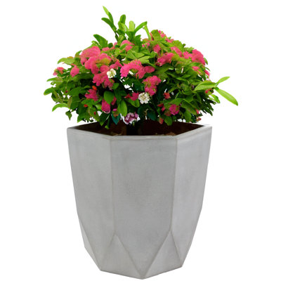 Jihyun Modern Faceted Resin Indoor/Outdoor Planter - Light Gray