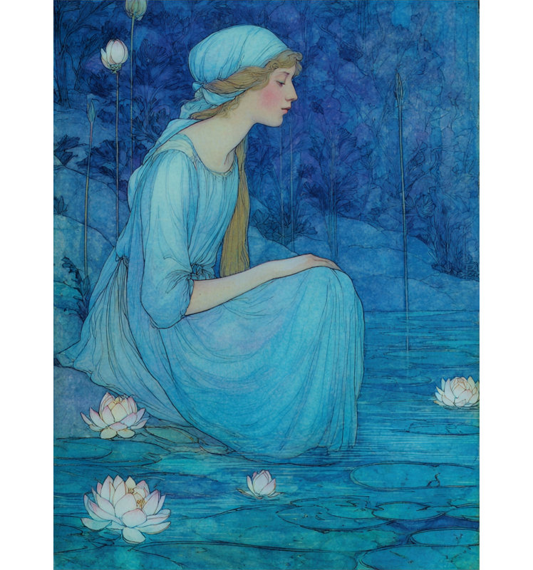 «Quiet Lotus Reflection», art mural sur toile tendue, H 16 po x l 12 po x P 1 po