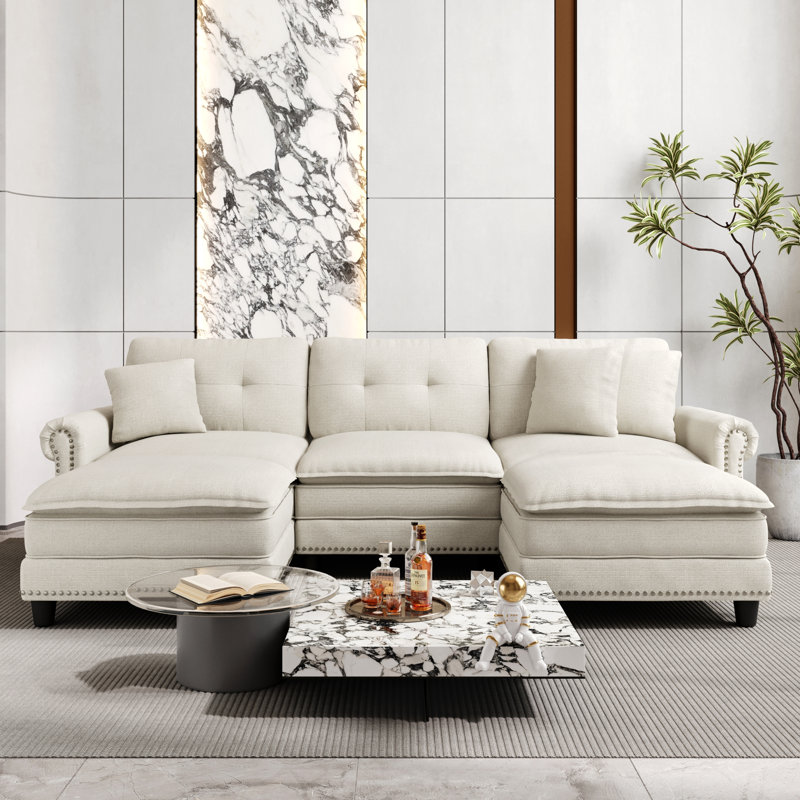 Sectional, 88cm H x 295cm W x 85cm D, Beige