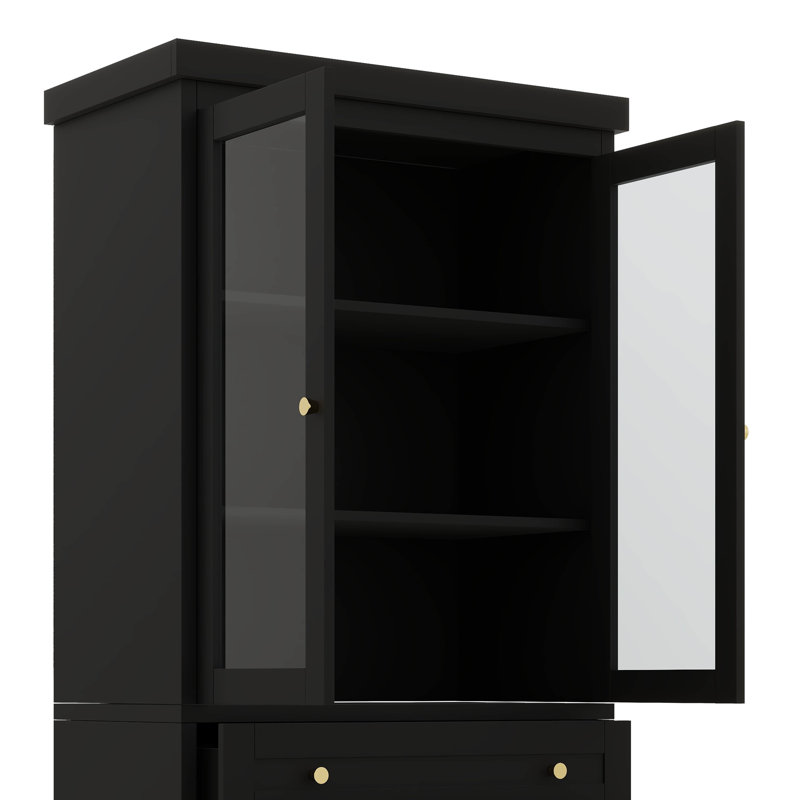 70.1 Inch Contemporary Tall Freestanding Bathroom Cabinet With 3 Drawers And Soft-Close Glass Doors, Black