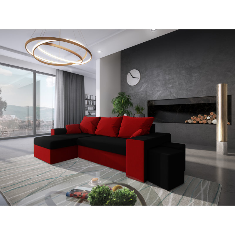 Stavrica 3 Seater Corner Sofa , Left -sided, Red/Black - Rainbow15/Rainbow22