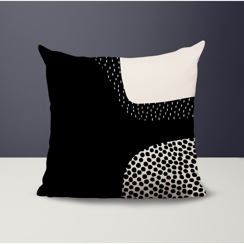 Coussin carré intérieur / extérieur pia, H 15 po x l 15 po, Noir/Blanc cassé
