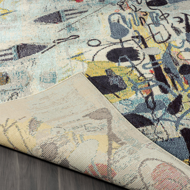 COLORWRKS Abstract Area Rug in Blue/Yellow/Multi, Rectangle 2' x 3'
