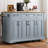 54Inch Large Kitchen Island With Rubber Wood Drop Leaf, Embossed Texture Rolling Kitchen Cart On 4 Wheels With 4 Doors And 3 Drawers, Kitchen Island With Storage For Kitchen, Dining Room,Grey Blue-1511407492
