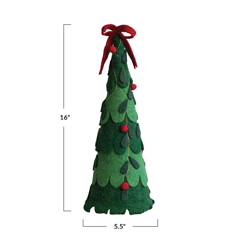 Handmade Wool Felt Tree With Bow And Pom Poms