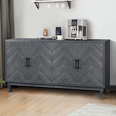 Retroy Vintage 4-Door Credenza Cabinet - 60" Storage Buffet With M-Shaped Panel Doors by Lark Manor