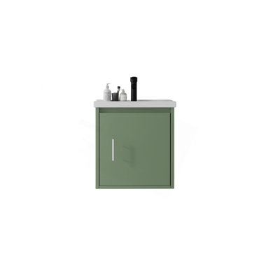 Meuble-lavabo suspendu de 50 cm (20 po), armoire murale en contreplaqué avec lavabo en céramique et portes à fermeture en douceur pour petites salles de bain