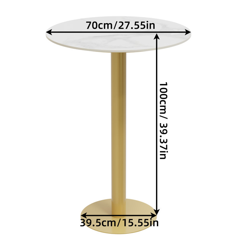 Kerubel Round Stone Top Metal Base Dining Table, Gold