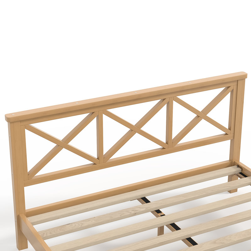 Lit plateforme Garen Mid-Century avec structure en bambou et tête de lit en X, Grand lit, Naturel