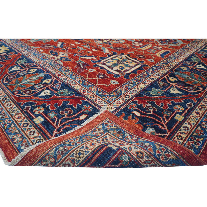 High-Quality Hand-Knotted Red And Navy Area Rug