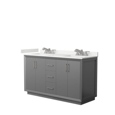 Meuble-lavabo double autoportant 60 po avec plateau en quartz Strada
