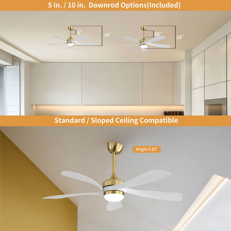Ventilateur de plafond d'intérieur à pales intérieures en bois massif avec télécommande et réversible à 6 vitesses