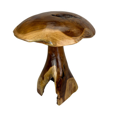 Sculpture rustique en bois de teck naturel sculpté à la main, représentant un champignon, hauteur 42 cm (16,5 pouces).