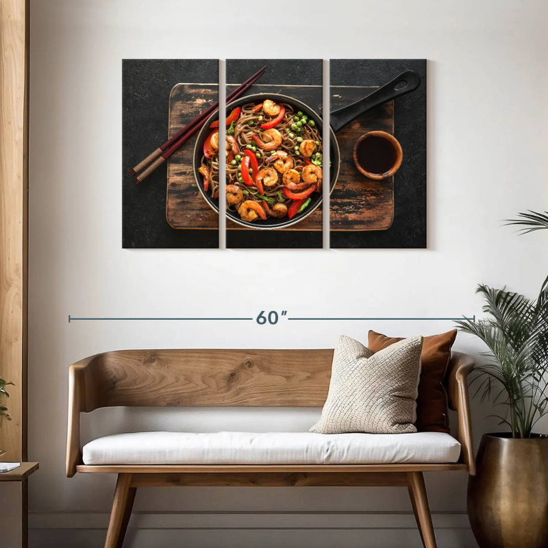 Sauté de crevettes et de nouilles Soba, H 28 po x l 45 po