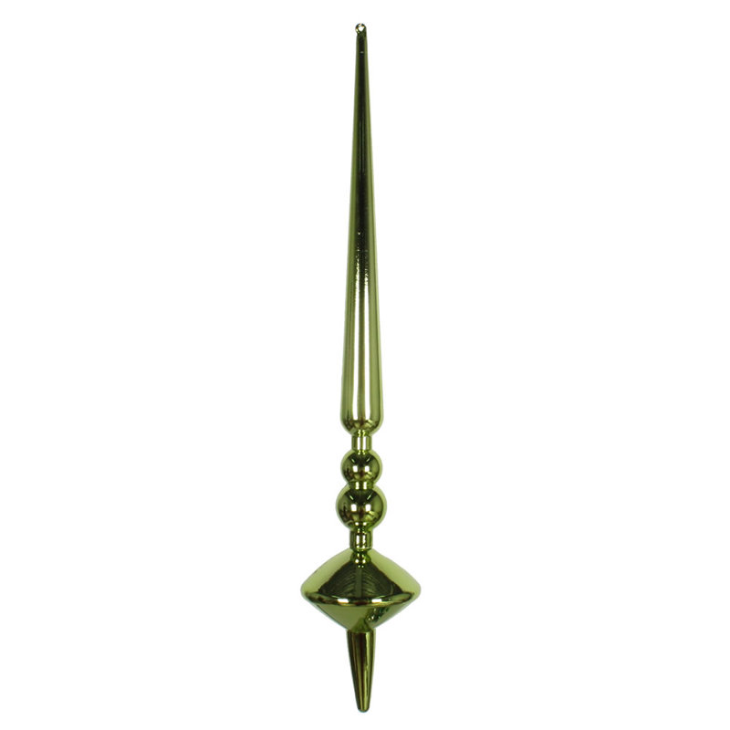  18" Antique Gold Shiny Cupola Finial. This long finial ornament adds depth and texture to any holiday decorating project. Made with shatterproof plastic.