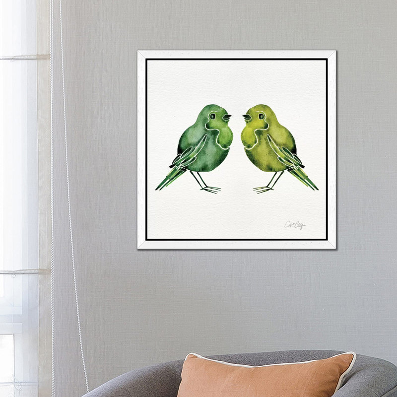 Green Birds by Cat Coquillette - Floater Frame Painting on Canvas, 93.98 cm H x 93.98 cm W, White
