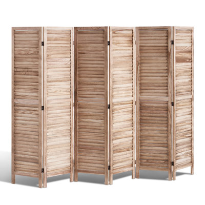 Wood Room Divider, 6 Panel Wood Folding Privacy Screen, 66.9 Inches Tall Indoor Louvered Partition Divider