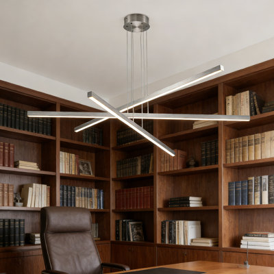 Lustre moderne de 48 pouces à DEL - conception géométrique à trois bras, hauteur de suspension réglable, finition métallique épurée, idéale pour les salles à manger, les salons et les bureaux